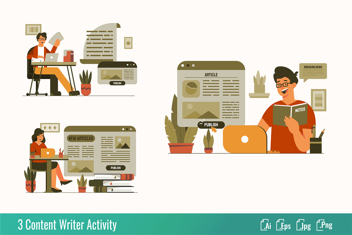 Content Writer - Flat illustration, a Work Illustration by SlideFactory