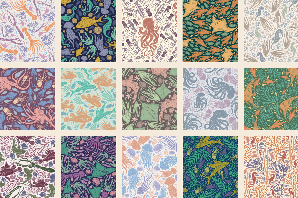 Inhabitants of the sea patterns, a Pattern Graphic by Piñata (Photo 4 of 14)