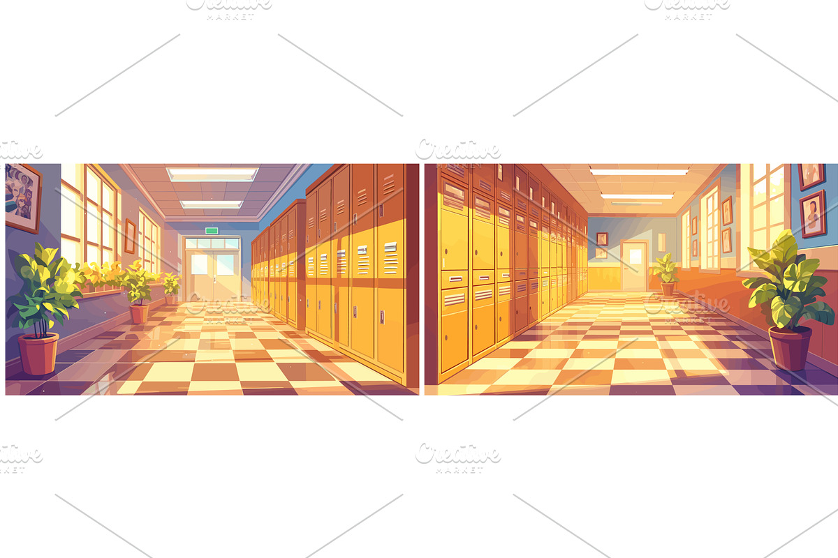 school corridor cartoon. passage in, an Object Illustration by Stock-Smart-Start