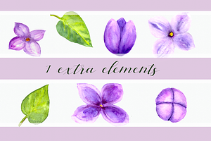 Watercolor Lilac Flowers Clipart Set