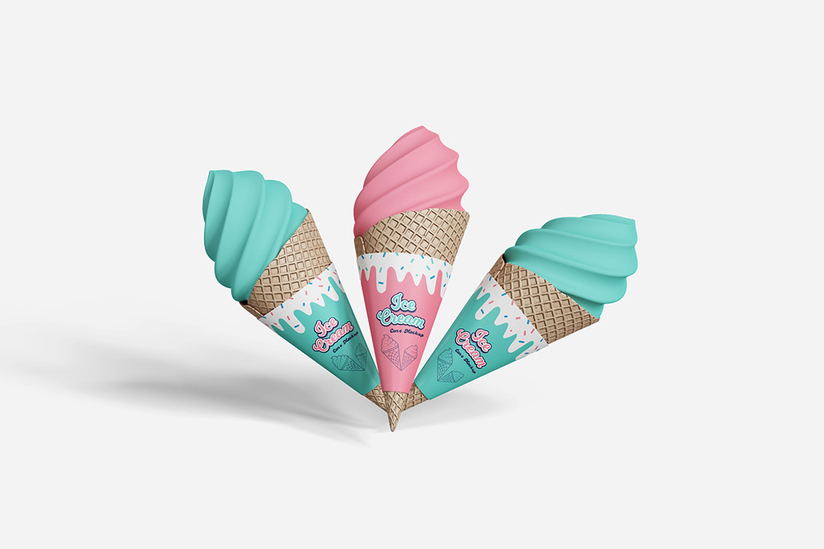 Ice Cream Cone Mockup PSD Branding, an Advertising Mockup by Indah (Photo 3 of 6)