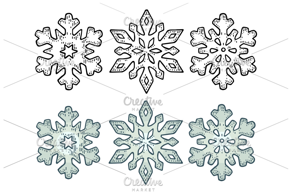 Set Snowflakes. Vector vintage black engraving illustration., an Object Graphic by MoreVector