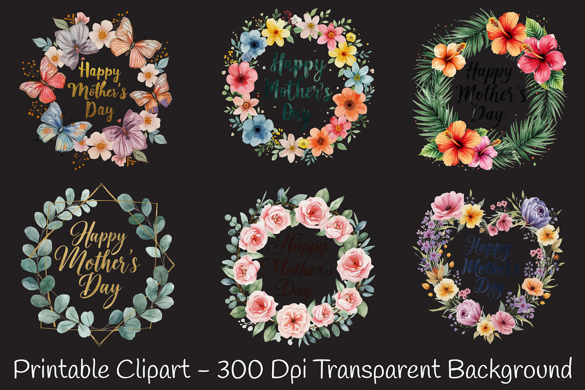 Mothers Day Wreath Design Png Bundle, an Illustration by RobertsArt (Photo 5 of 7)