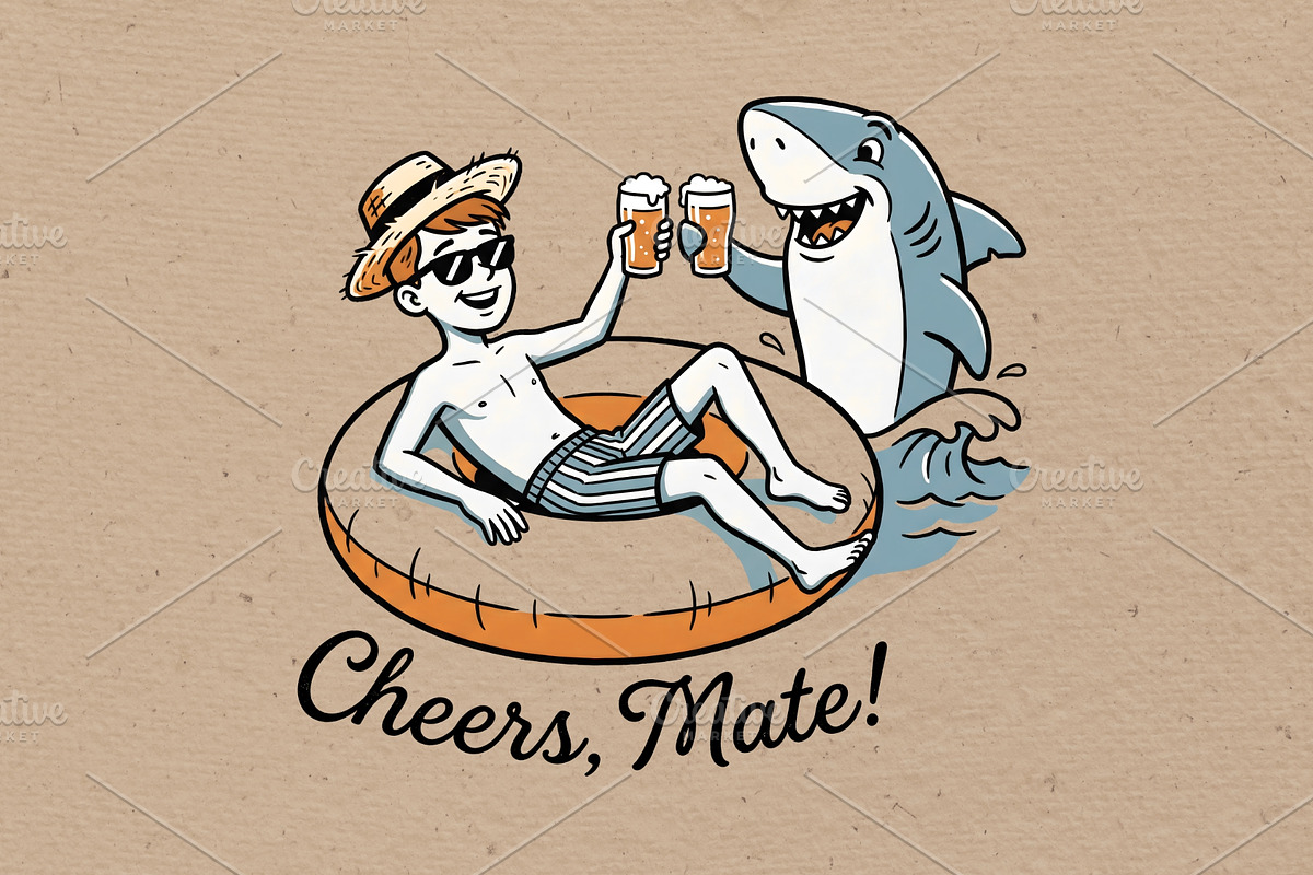 Shark cheers mate illustration, an Animal Illustration by Vectorlina (Photo 1 of 4)