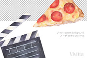 Watercolor Cinema Movie Pizza retro, a Food Illustration by Vivitta (Thumbnail 2 of 3)