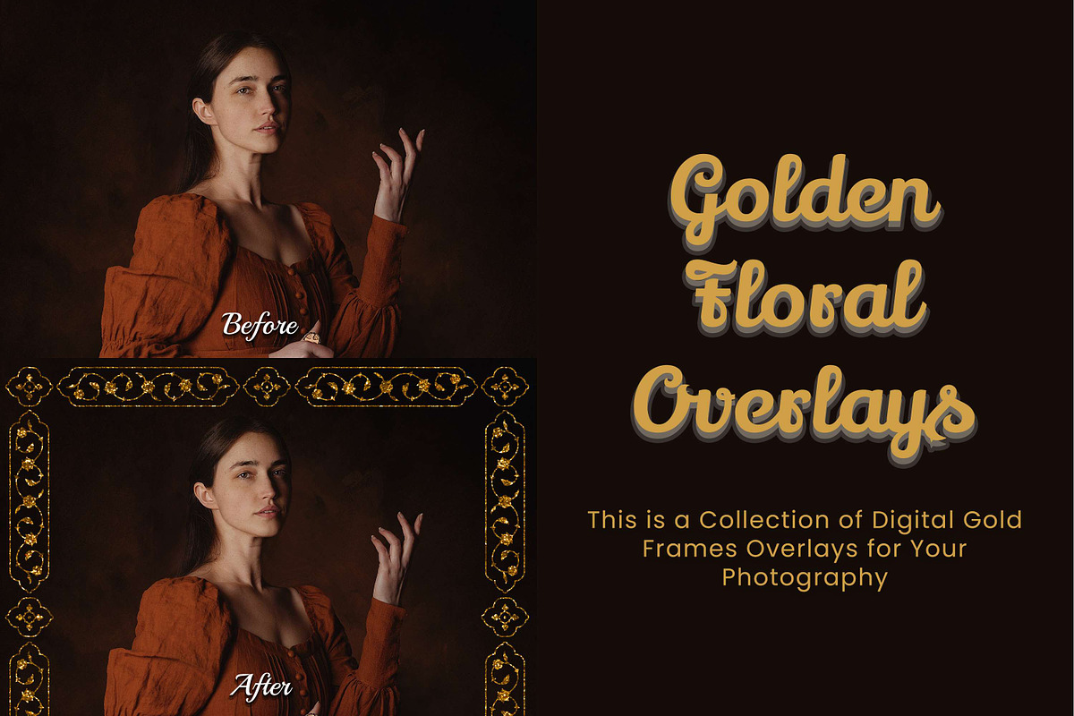 23 Golden Floral Photoshop Overlay, a Background Graphic by 3Motional (Photo 11 of 21)