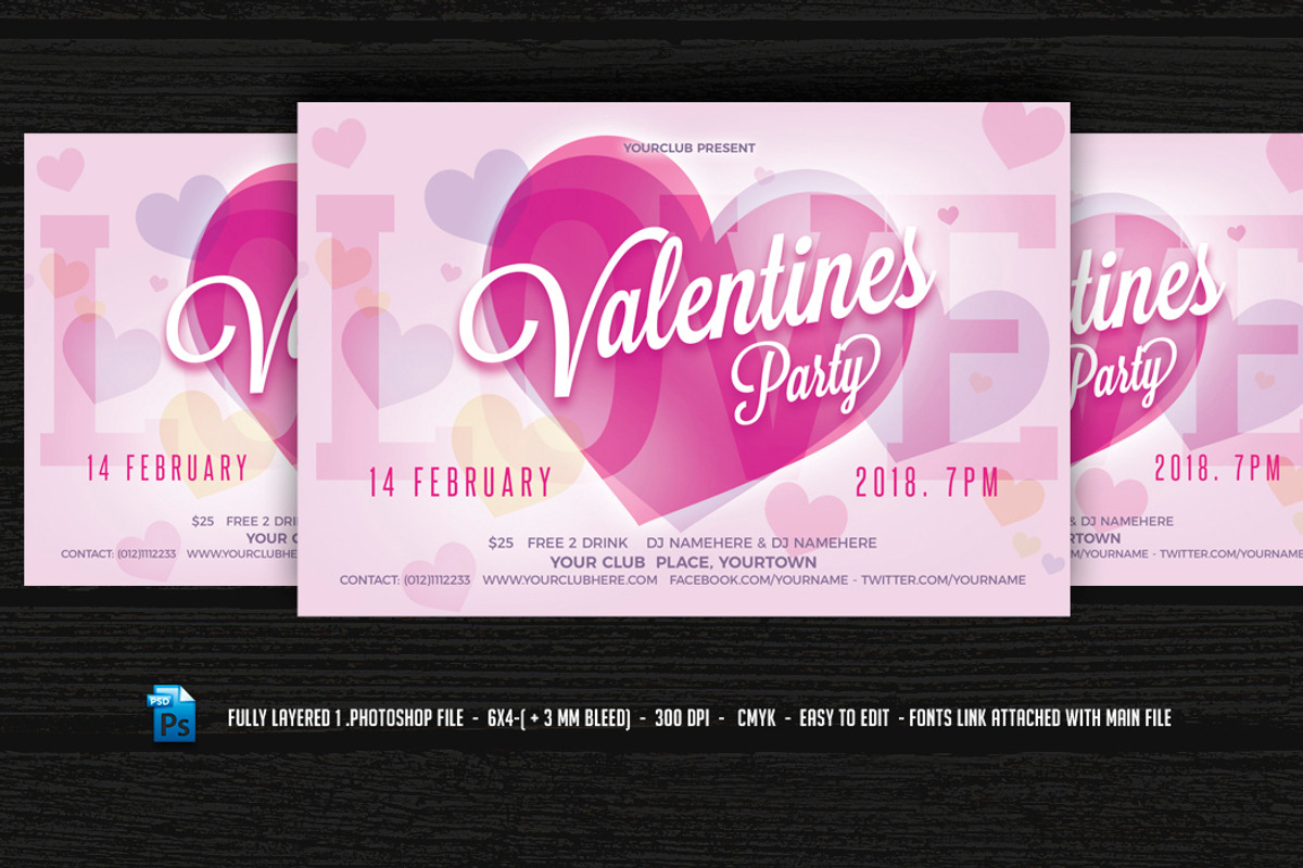 Valentines Day Flyer Cards BG Bundle, a Poster Template by DesignWorkz (Photo 3 of 12)