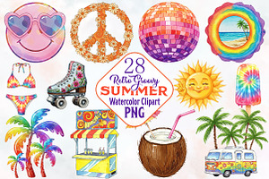 Retro Groovy Summer Clipart, an Illustration by RobertsArt