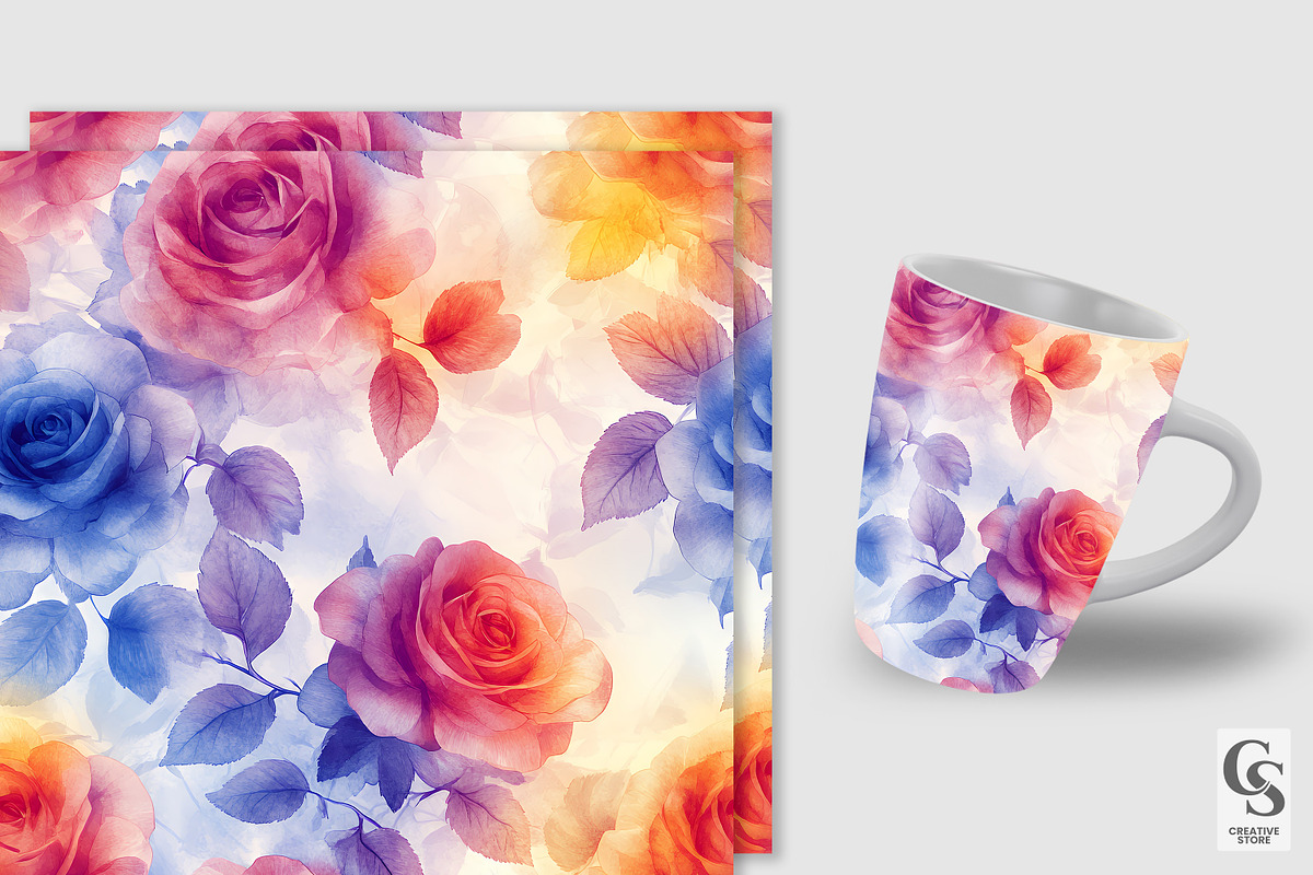 Watercolor Rose Flowers Patterns, a Pattern Graphic by Creative Store (Photo 2 of 5)