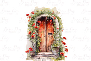 Watercolor Floral Doors Clipart