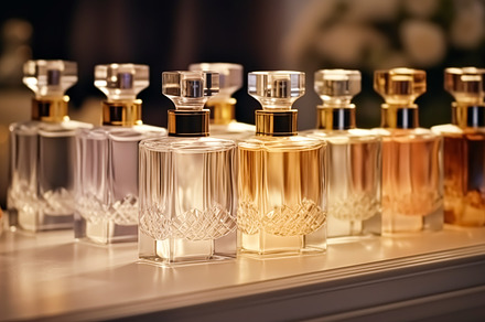 Luxury fragrance bottles at perfume scent at presentation event,, a Beauty & Fashion Photo by Anneleven