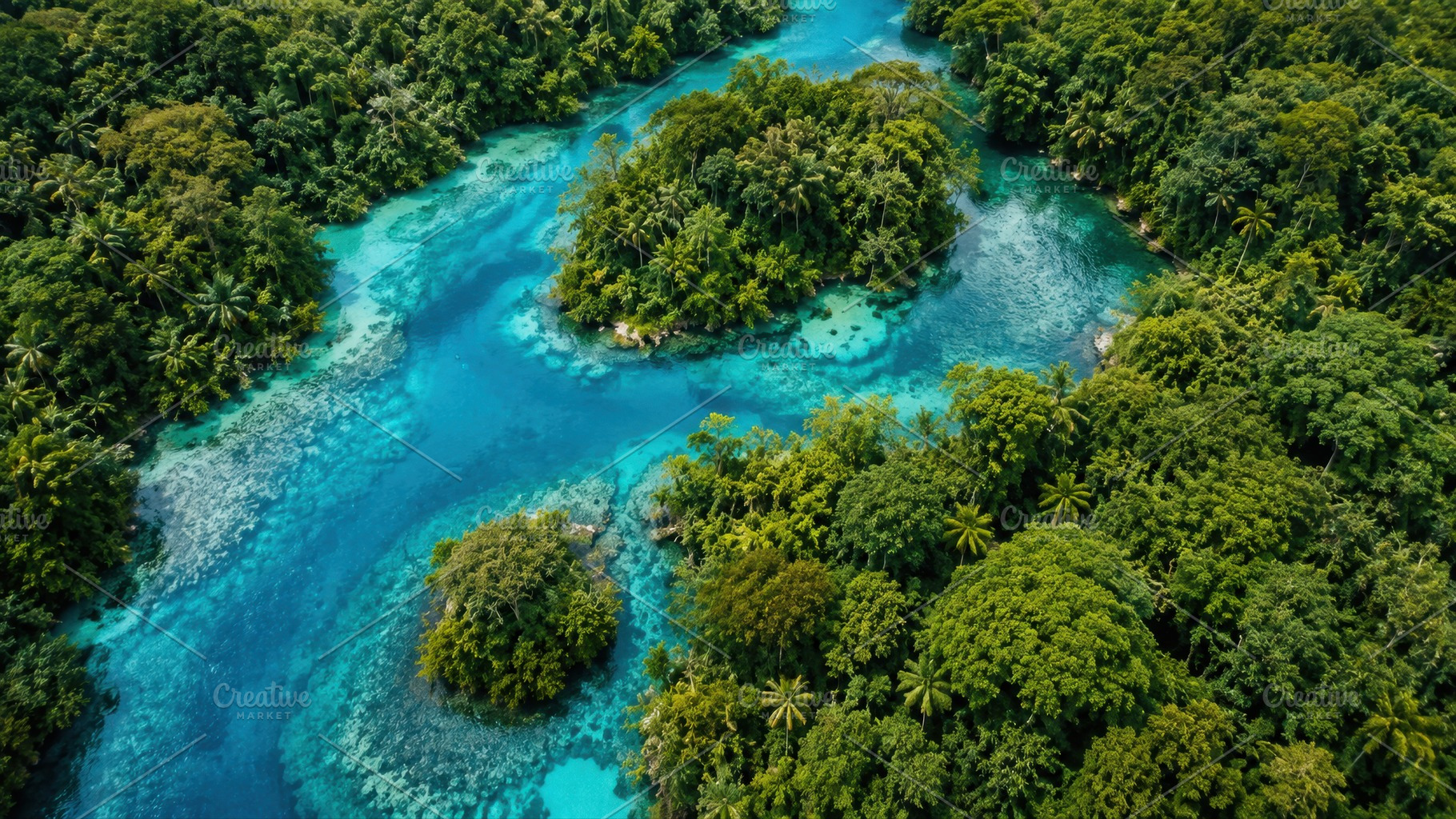 Green islands in blue water, a Photo by Beautiful things