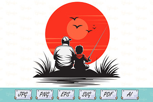 Father Son Outdoor Fishing vector, an Object Illustration by Ghagra