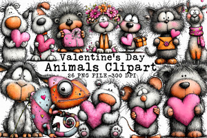 Valentine Animals Clipart, an Illustration by Libby Wishes