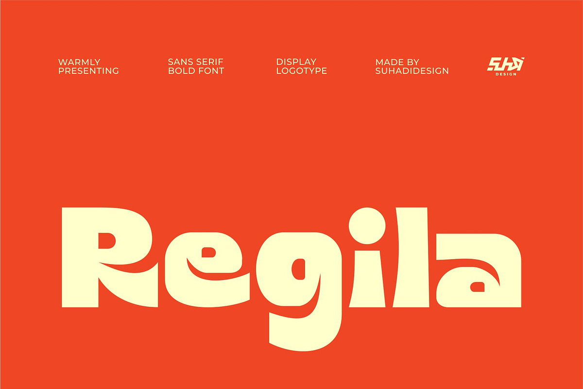 Regila - Bold Display Logo Font, a Sans Serif Font by suhadidesign (Photo 1 of 13)