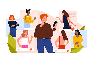 Virtual dating, choice of romantic, a Person Illustration by Flashvector