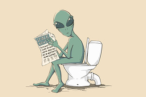 Alien Reads A Newspaper