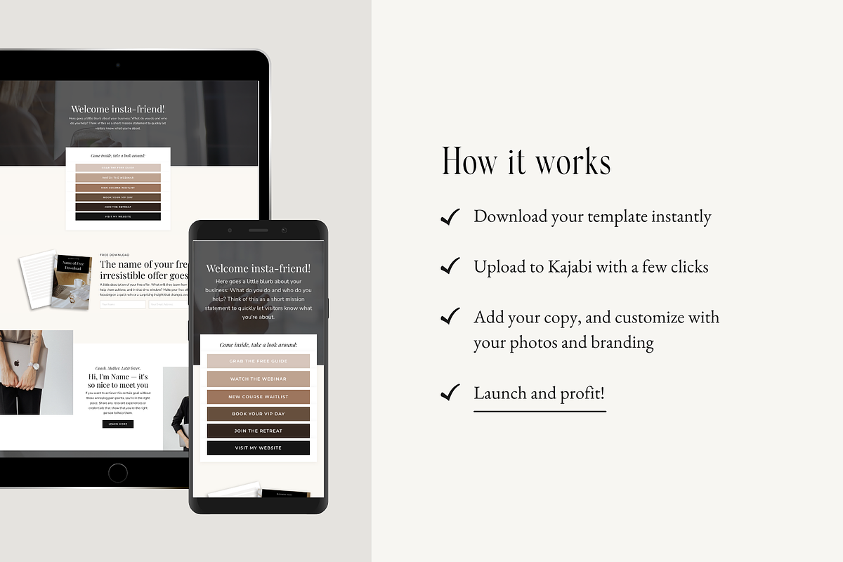Kajabi Link in Bio Page Template, a Landing Page Template by Pixel & Flow (Photo 4 of 9)