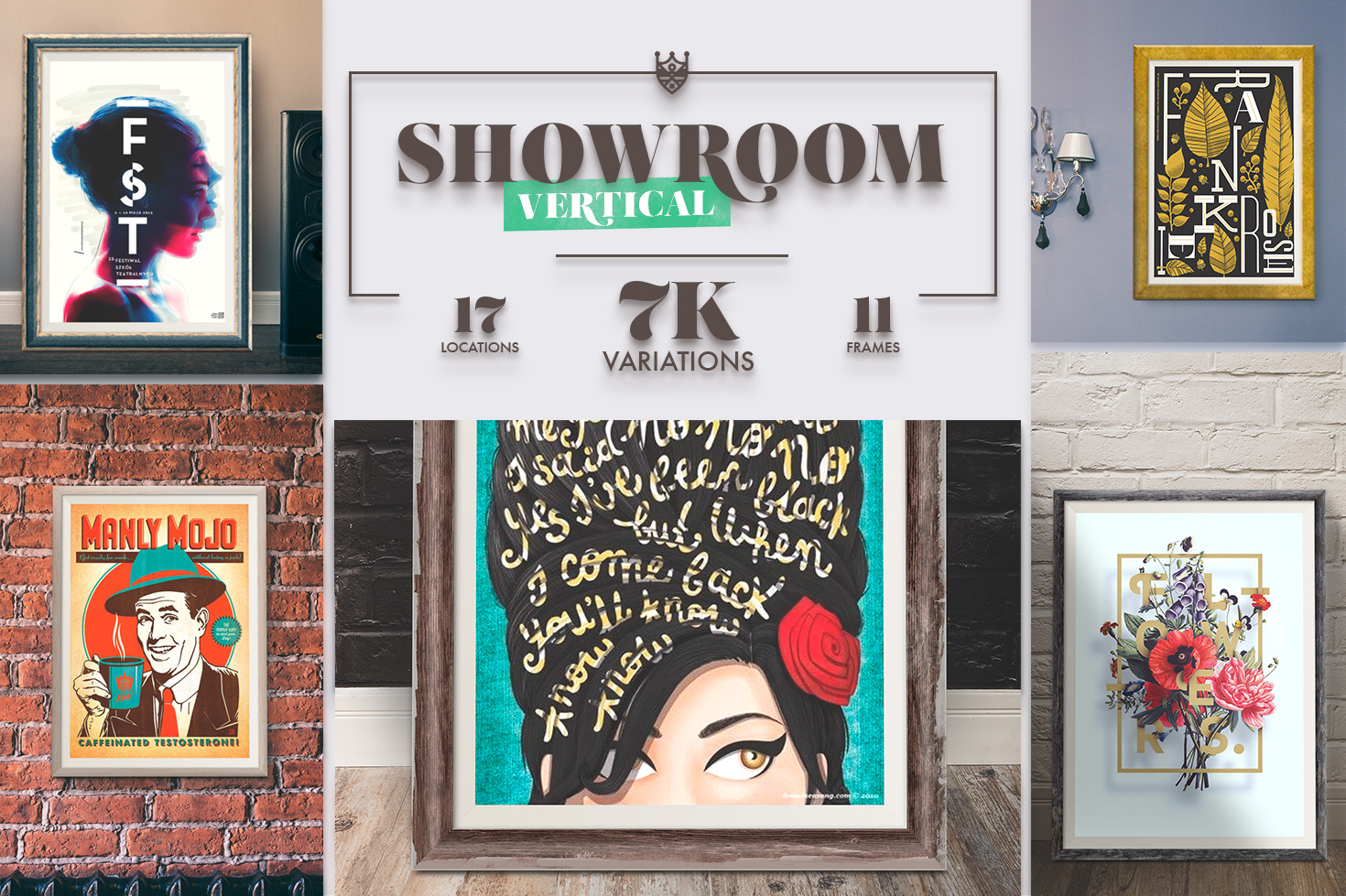 Showroom Frames Vertical Mockups, a Print Template by Frisk Shop