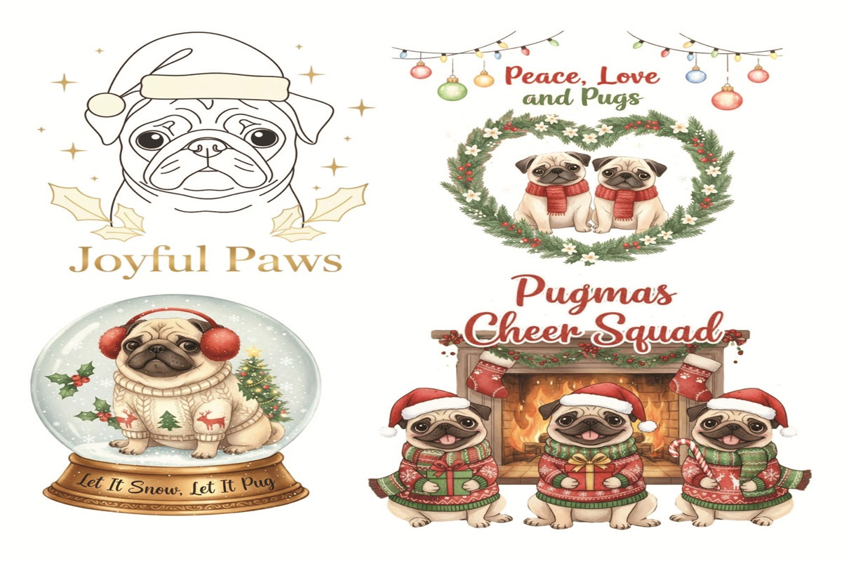 Merry Pugmas Dog Lover PNG Bundle, an Object Graphic by Digi_Design_World (Photo 2 of 3)