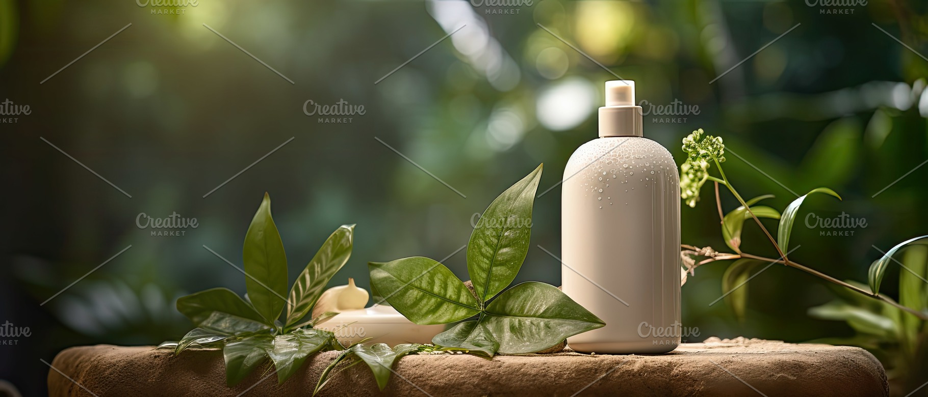 Display of natural spa product bottl, a Photo by SaroStock
