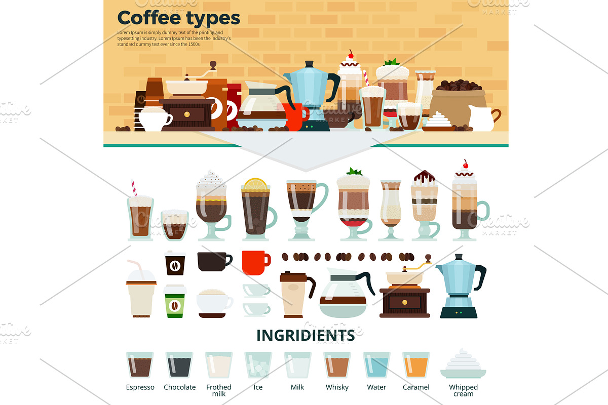 Different coffee on the table, a Food Illustration by Mountain Brothers