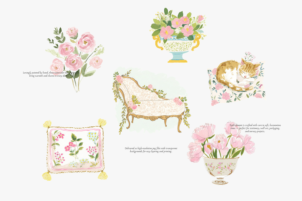 Romantic château watercolor clipart, a Decorative Illustration by Patishop Art (Photo 6 of 10)