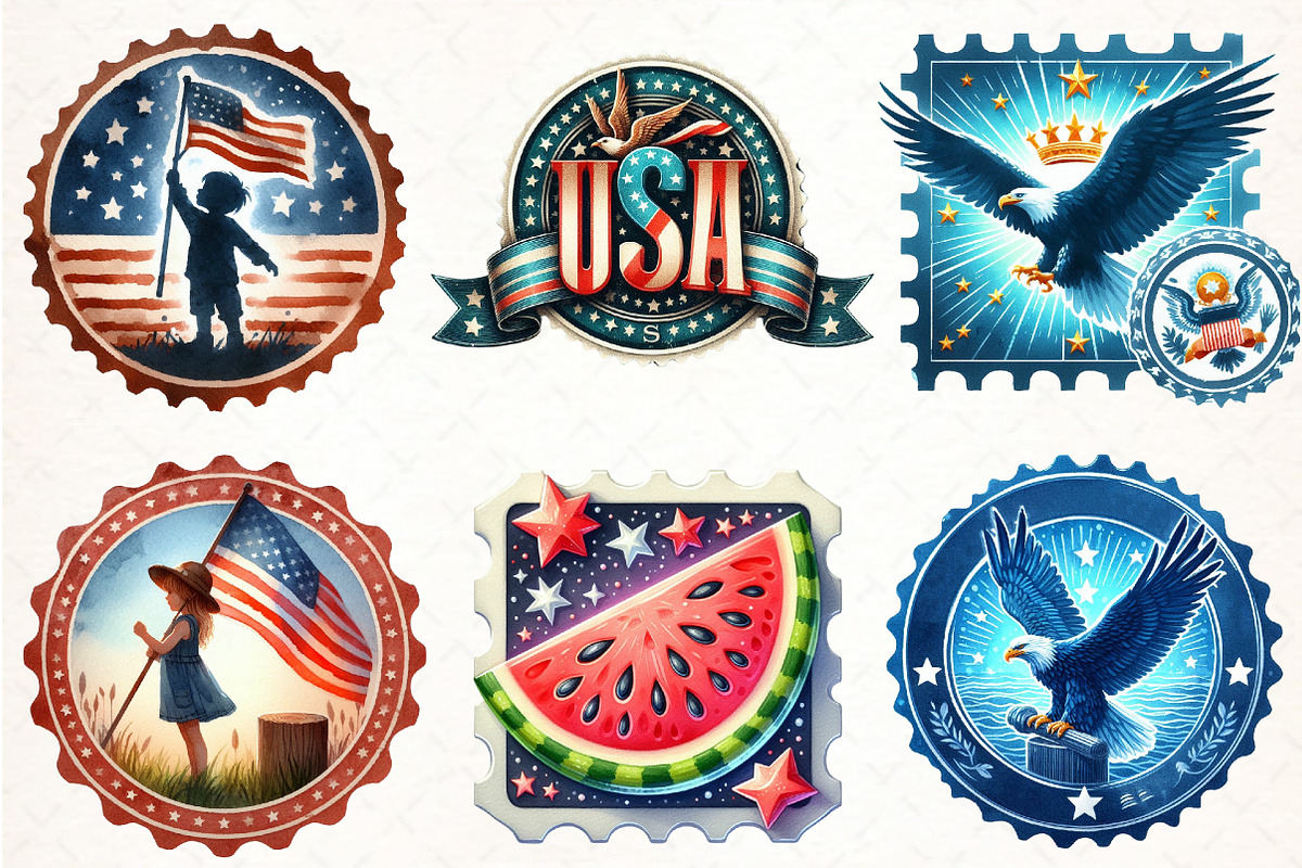 4th of July Postage Stamps Clipart, an Illustration by Pixels.Craft (Photo 3 of 7)