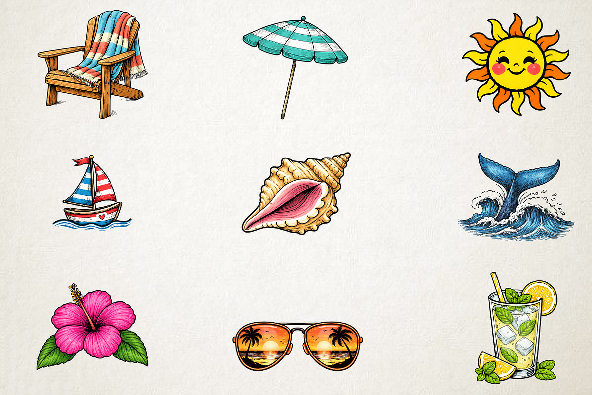 Watercolor Sunny Beach Clipart PNG, an Illustration by RobertsArt (Photo 4 of 5)