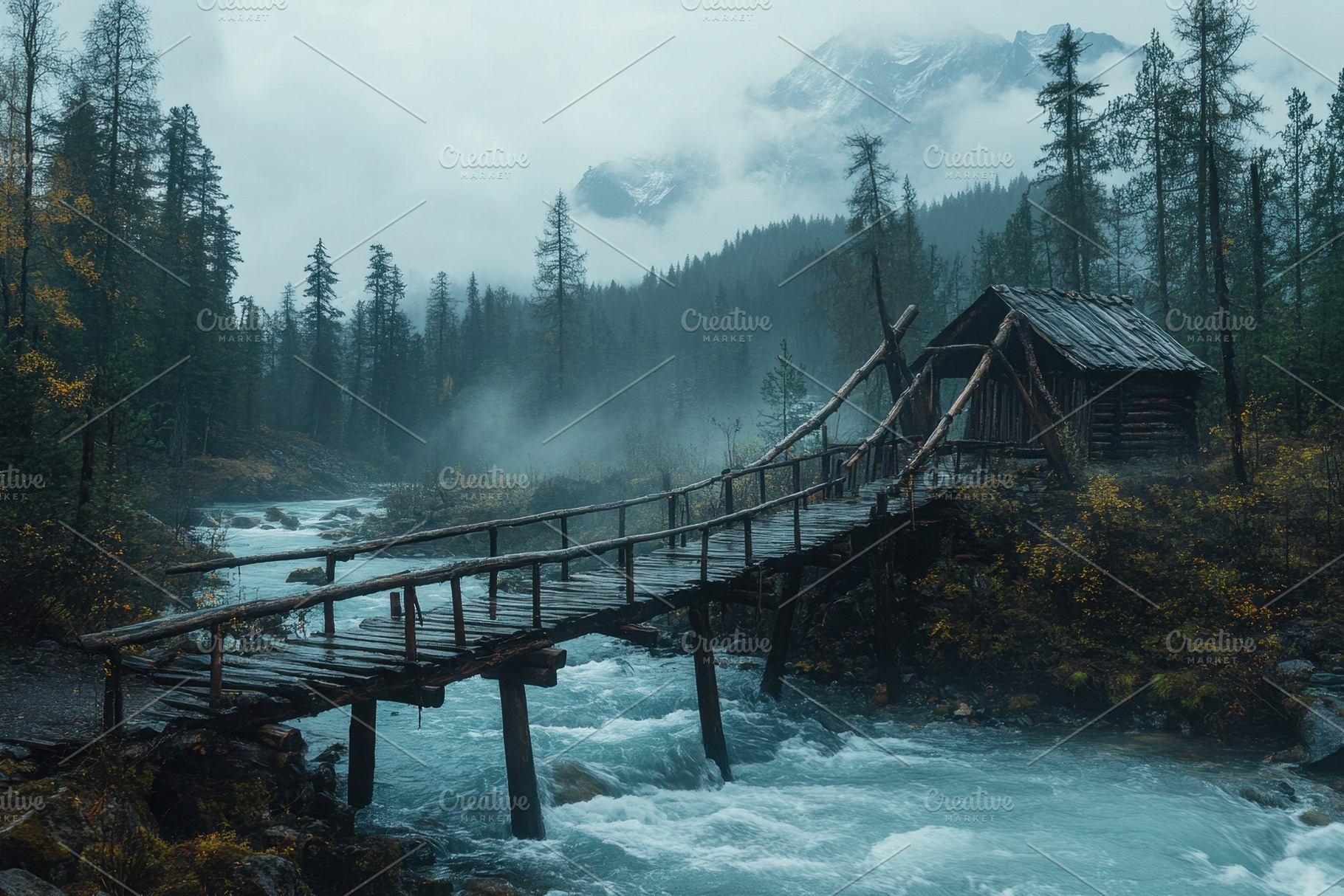 Wooden bridge crossing a river in a, a Photo by Iftikhar Alam
