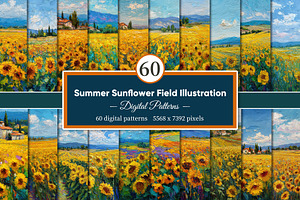 Summer Sunflower Field Illustration, a Decorative Illustration by Housui Patterns