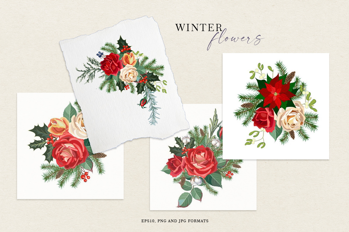 Winter flowers - Christmas clipart, a Decorative Illustration by Vasmila (Photo 4 of 9)