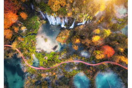Aerial view of waterfall in red