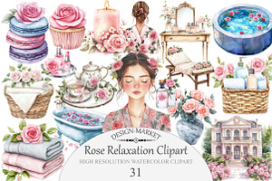 Watercolor Rose Relaxation Clipart, an Illustration by Design Market