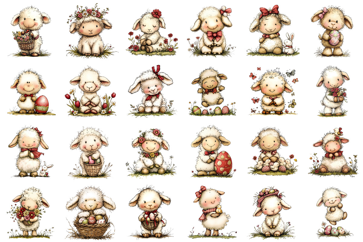 Whimsical Easter Lamb Clipart, an Illustration by designcity5 (Photo 2 of 5)