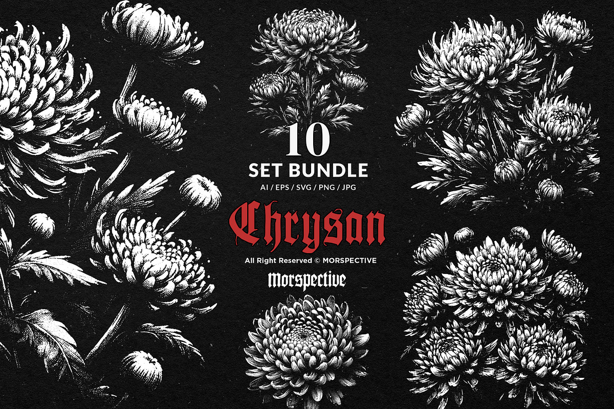 10 Bundle Dark Art Chrysan Flower, an Illustration by Morspective (Photo 1 of 7)