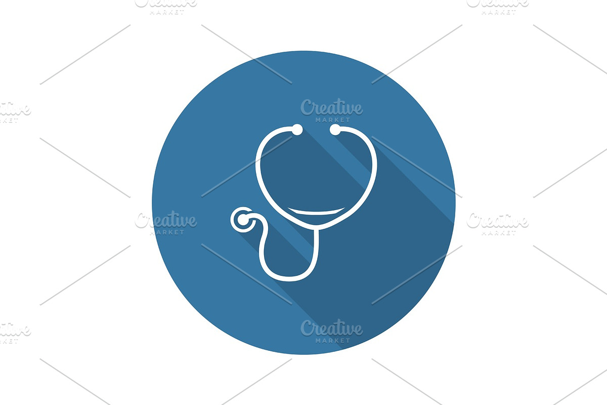 Stethoscope and Medical Services Icon. Flat Design. Long Shadow., an Object Graphic by PictureInStock
