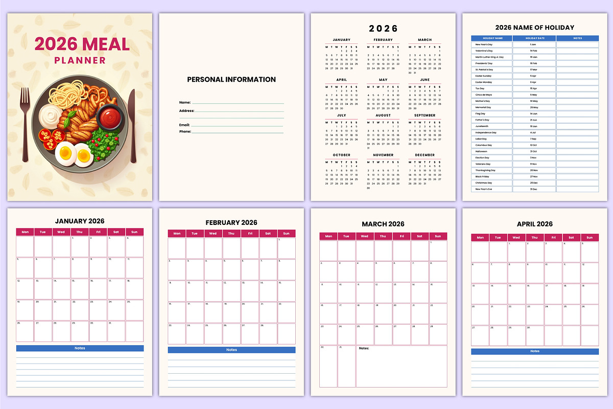 2026 Meal Planner Bundle Canva, a Stationery Template by Mustafiz (Photo 2 of 5)