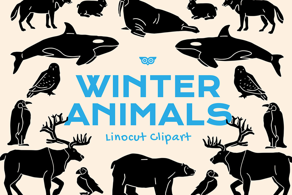 Winter Animals Linocut Clipart, an Illustration by ClayStudio (Photo 1 of 7)