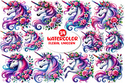 Floral Unicorn Clipart, Floral Clipa, an Illustration by DreamArtGraphic (Thumbnail 1 of 5)