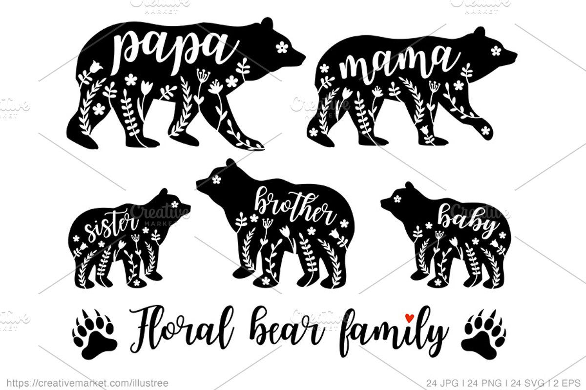 Mama bear, floral pattern vector set, an Animal Illustration by Illustree (Photo 1 of 5)