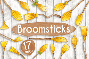 Watercolour Witches Broomsticks