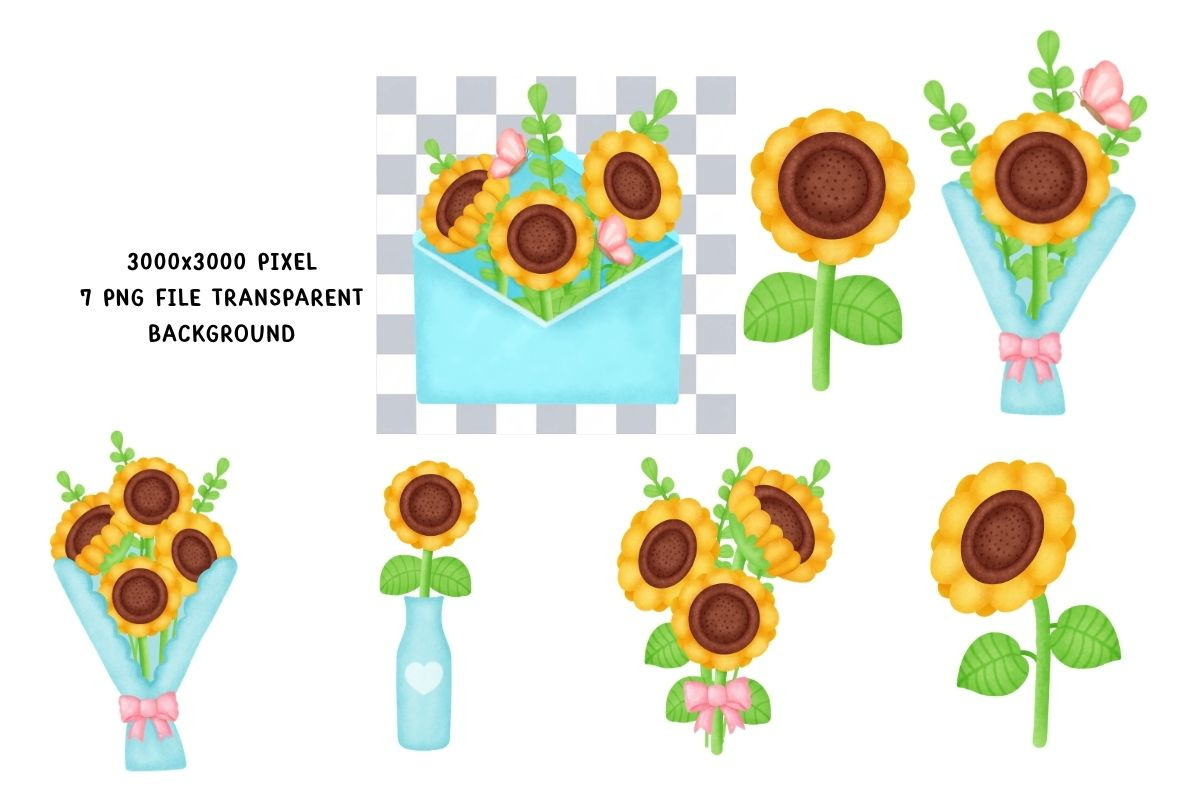Sunflower Watercolor Clipart Set, an Object Illustration by Nattapohncha (Photo 2 of 3)