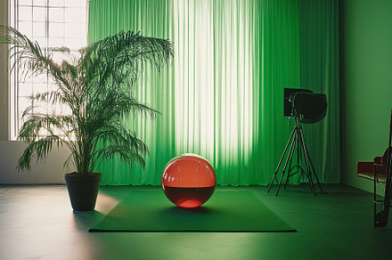 Green chroma studio featuring a red, a Photo by Iftikhar Alam