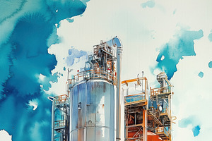 A large industrial facility featuring towering silos and complex machinery, set, a Technology Illustration by Textures & Backgrounds