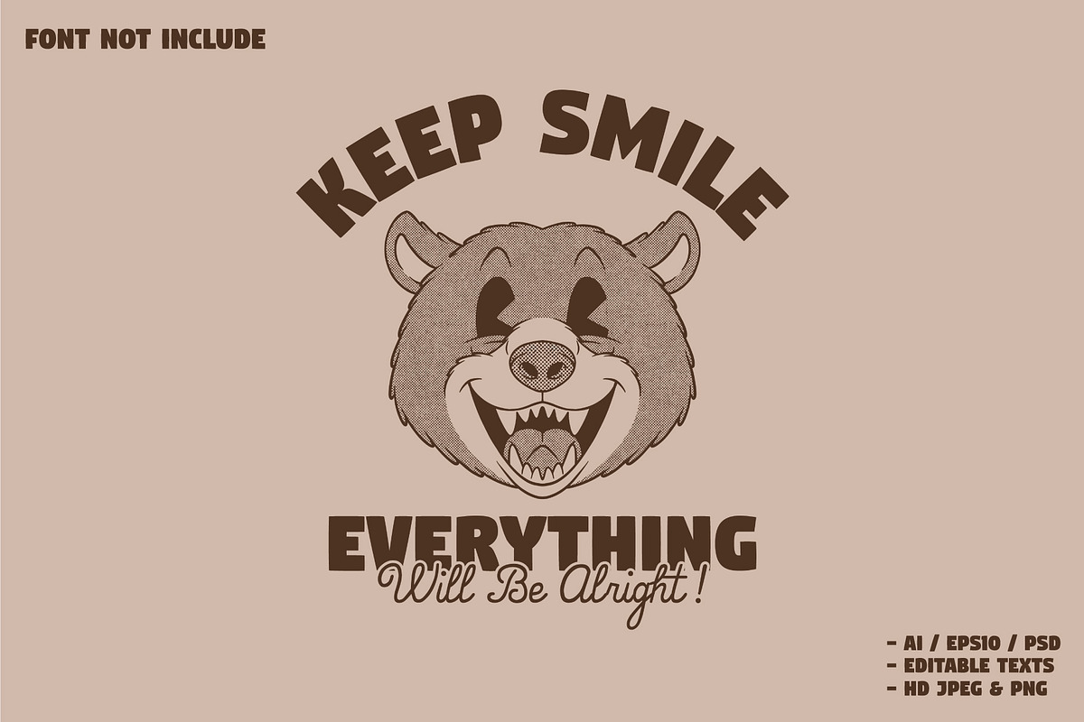 retro smiling bear head, a Branding & Logo Template by Judsart
