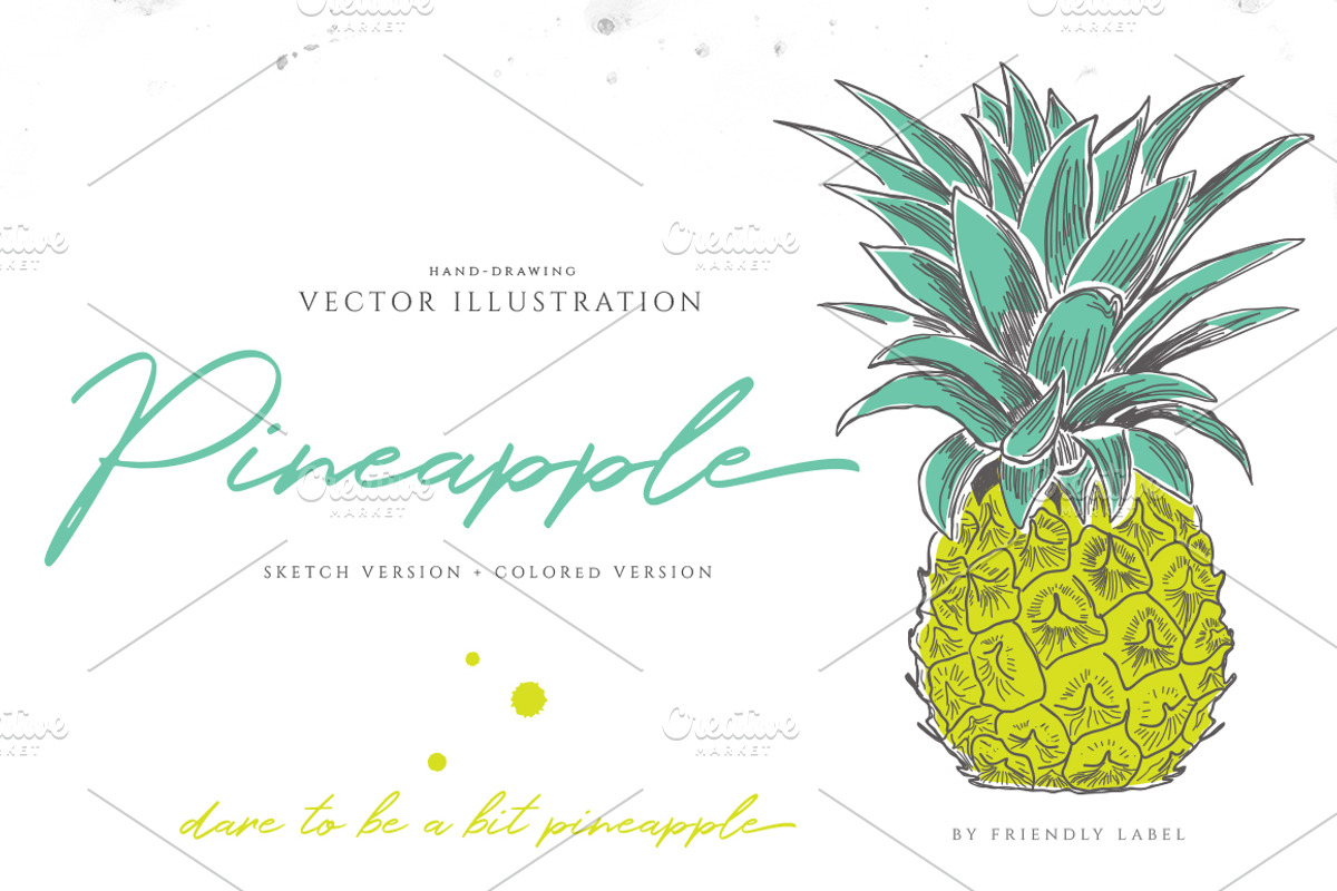 PINEAPPLE hand-sketched plus colors, an Illustration by Friendly Label (Photo 1 of 2)