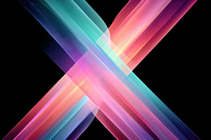 Neon intersecting light ribbons x on black, an Abstract Photo by AlyaAnd