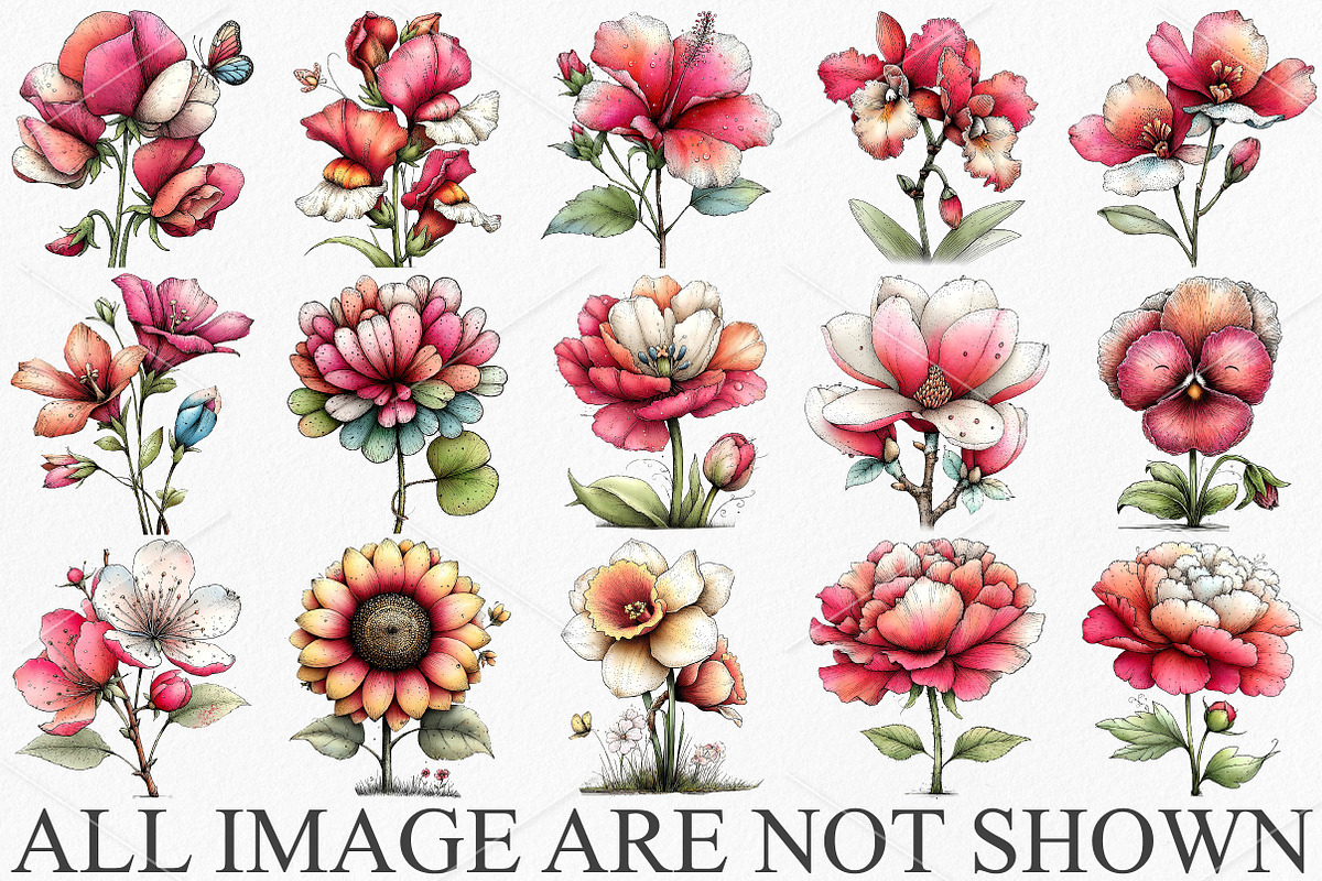 Whimsical Flowers Spring Clipart PNG, an Illustration by Canvas Craft (Photo 3 of 7)