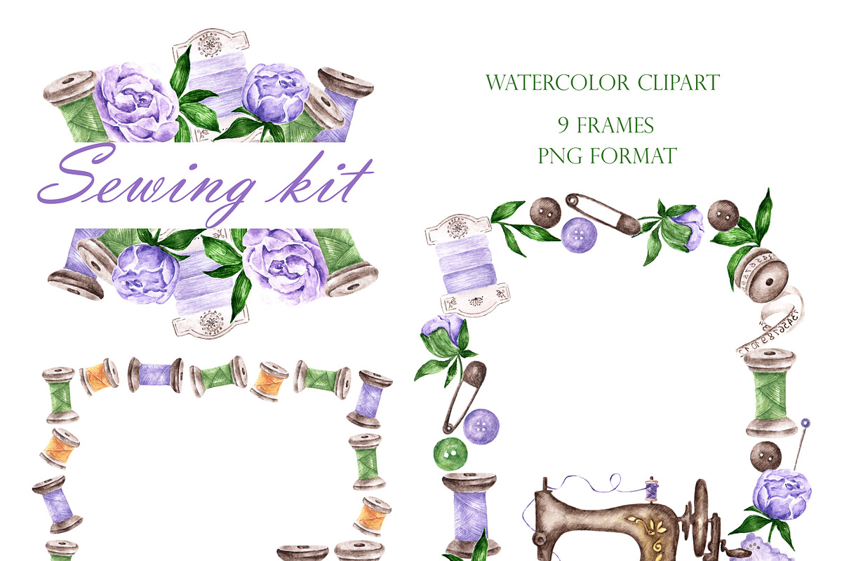 Sewing watercolor kit Sewing machine, an Illustration by SabinaWatercolorArt (Photo 3 of 14)